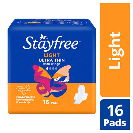 Stayfree Ultra Thin Light Cotton Soft Cover Comfort Fit with Wings 16 Pads