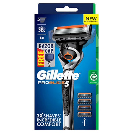 Gillette Fusion ProGlide Manual Razor Handle + 4 Cartridges + Free Razor Cap
