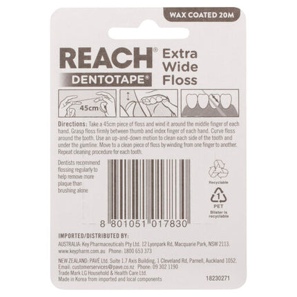 Reach Floss Dentotape Waxed With Extra-Wide Cleaning Surface 20m