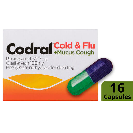 Codral Cold & Flu + Mucus Cough Capsules 16 Pack