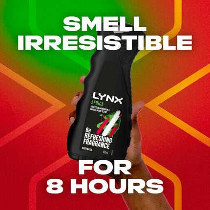 Lynx Body Wash 8-hour refreshing scent Africa shower gel with squeezed mandarin and sandalwood notes 400 ml