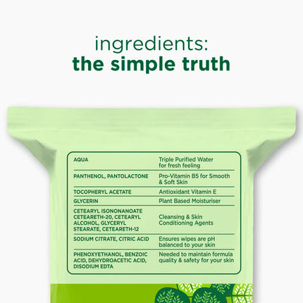 Simple Kind to Skin Biodegradable Cleansing Wipes with vitamin B5, vitamin E and pro amino acids 7 pc