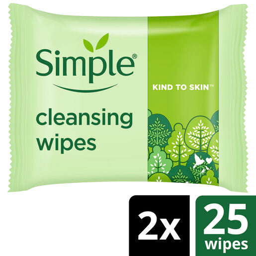 Simple Kind to Skin Biodegradable Cleansing Wipes with vit B5, vit E & pro amino acids 50 pc