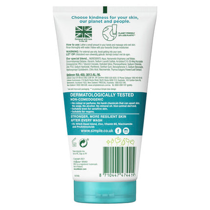 Simple Daily Skin Detox Purifying Gel Facial Wash with witch hazel for clear, shine-free skin 150 ML