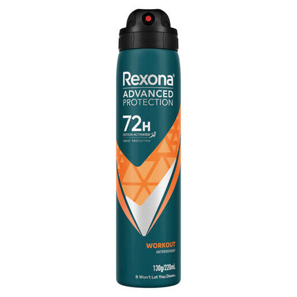 Rexona Men Advanced Protection Deodorant aerosol antiperspirant Workout 72-hour sweat and odour protection 220 mL