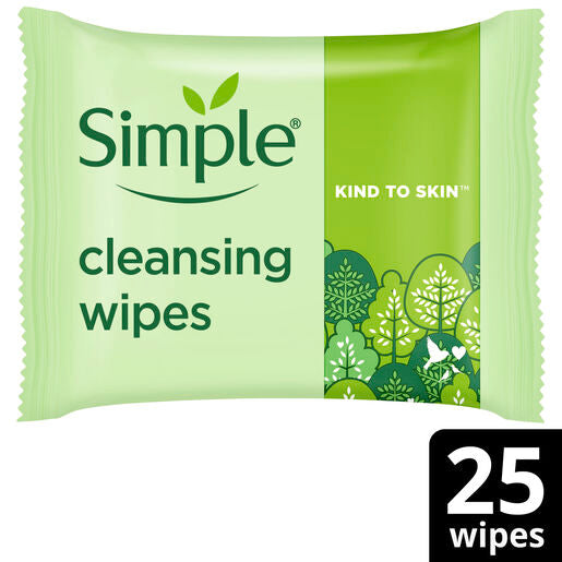 Simple Kind to Skin Biodegradable Cleansing Wipes with vitamin B5, vitamin E and pro amino acids 25 pc