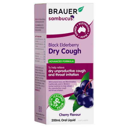 Brauer Eldeberry Dry Cough Liquid Cherry Flavour 200ml