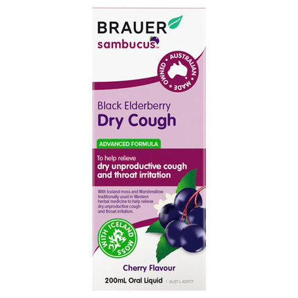 Brauer Eldeberry Dry Cough Liquid Cherry Flavour 200ml