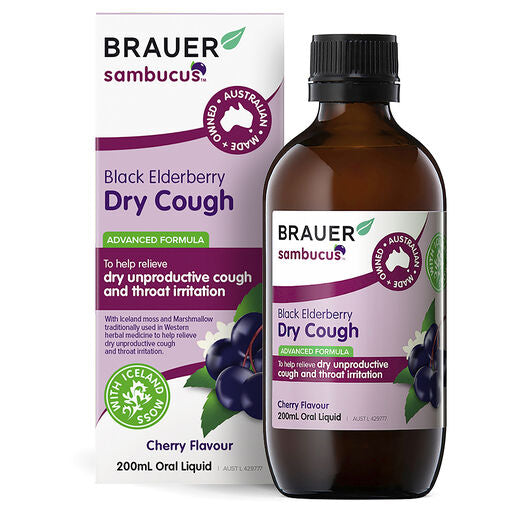 Brauer Eldeberry Dry Cough Liquid Cherry Flavour 200ml