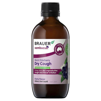 Brauer Eldeberry Dry Cough Liquid Cherry Flavour 200ml