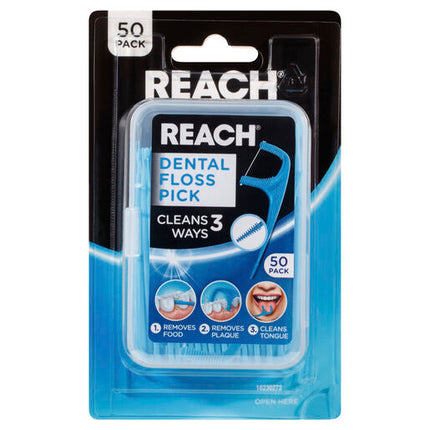 Reach Dental Floss Pick 50 Pack Cleans 3 Ways