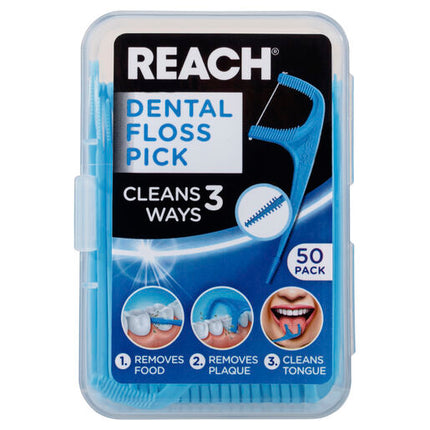 Reach Dental Floss Pick 50 Pack Cleans 3 Ways