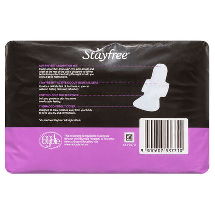 Stayfree All Nights Extra Long with Wings Pads 10 Pack