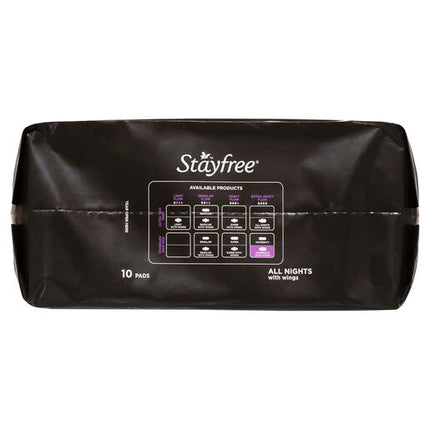 Stayfree All Nights Extra Long with Wings Pads 10 Pack
