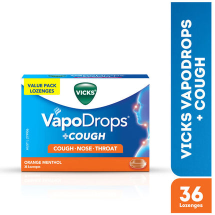 Vicks VapoDrops +COUGH Orange Menthol 36 lozenges