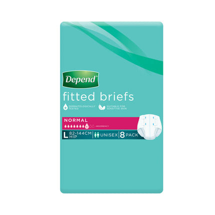 Depend Fitted Briefs Normal Unisex Large 8 Pack