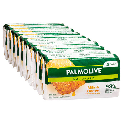 Palmolive Naturals Bar Soap, 10 Pack x 90g, Moisture Care with Natural Milk & Honey