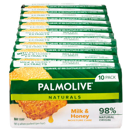 Palmolive Naturals Bar Soap, 10 Pack x 90g, Moisture Care with Natural Milk & Honey