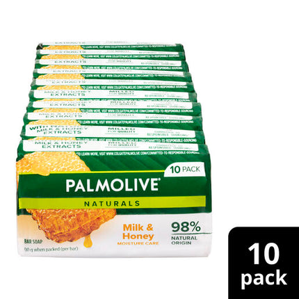 Palmolive Naturals Bar Soap, 10 Pack x 90g, Moisture Care with Natural Milk & Honey