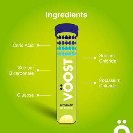 Voost Hydrate Lemon Lime Effervescent Vitamins Supplement Relieve Symptoms of Dehydration 20 Tablets