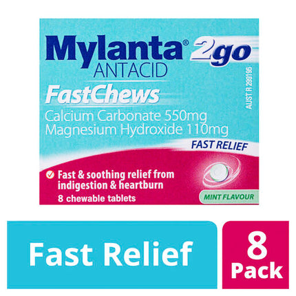 Mylanta 2Go Antacid FastChews Tablets Mint 8 Pack
