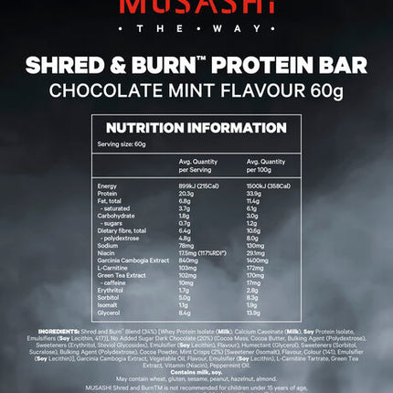 Musashi Shred & Burn Bar Chocolate Mint 60g