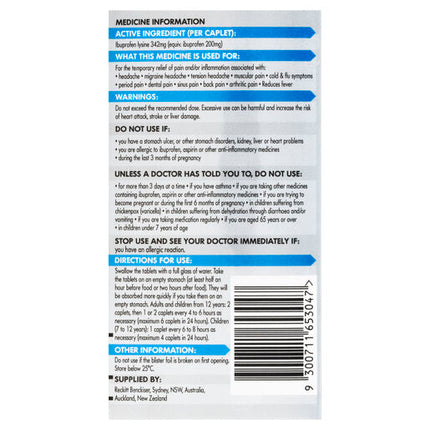Nurofen Quickzorb Ibuprofen Lysine 342mg 12 Caplets
