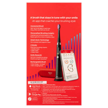 Colgate Pulse Connected Series 2 Deep Clean & Sensitive Electric Toothbrush, 1 Pack with 2 Refill Heads, Plaque Removal