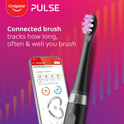 Colgate Pulse Connected Series 2 Deep Clean & Sensitive Electric Toothbrush, 1 Pack with 2 Refill Heads, Plaque Removal