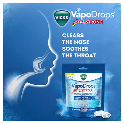 Vicks VapoDrops Xtra Strong 30 Menthol Blast Lozenges
