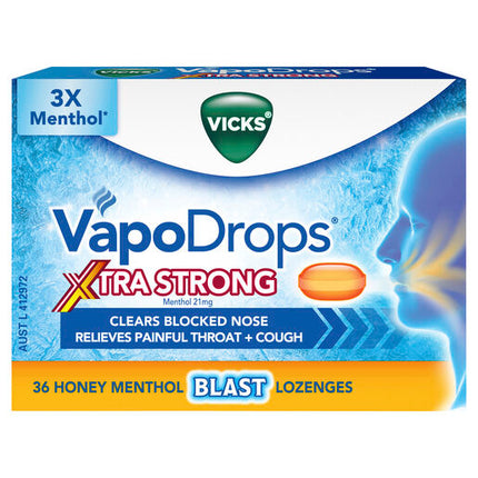 Vicks VapoDrops XtraStrong 36  Honey Menthol Blast Lozenges