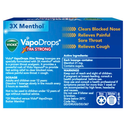 Vicks VapoDrops XtraStrong 36  Honey Menthol Blast Lozenges