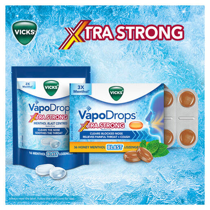 Vicks VapoDrops XtraStrong 36  Honey Menthol Blast Lozenges