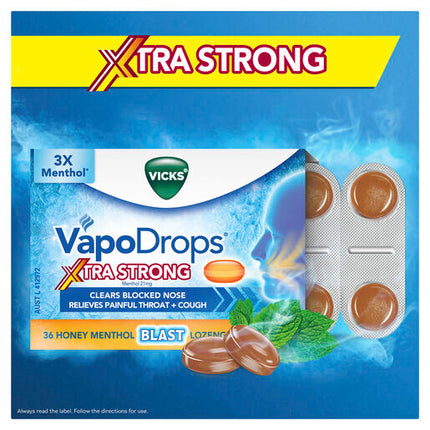Vicks VapoDrops XtraStrong 36  Honey Menthol Blast Lozenges
