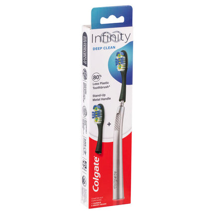 Colgate Infinity Deep Clean Manual Toothbrush Starter Kit, Soft Bristles Replaceable Head, Stand-Up Metal Handle
