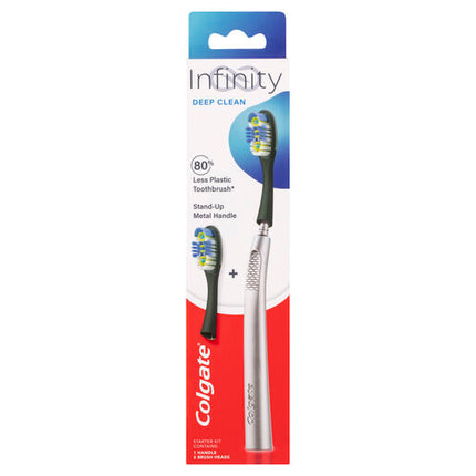Colgate Infinity Deep Clean Manual Toothbrush Starter Kit, Soft Bristles Replaceable Head, Stand-Up Metal Handle