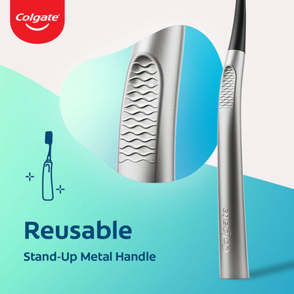 Colgate Infinity Deep Clean Manual Toothbrush Starter Kit, Soft Bristles Replaceable Head, Stand-Up Metal Handle