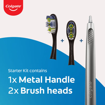 Colgate Infinity Deep Clean Manual Toothbrush Starter Kit, Soft Bristles Replaceable Head, Stand-Up Metal Handle