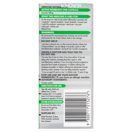 Nurofen Zavance Fast Pain Relief Liquid Capsules 200mg Ibuprofen 10 pack
