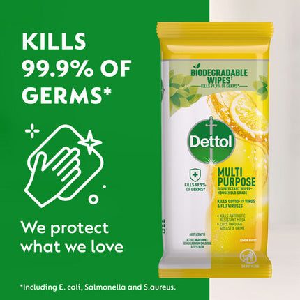 Dettol Multipurpose Disinfectant Wipes Lemon Burst Household Grade, 110 Pack