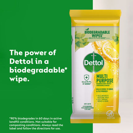 Dettol Multipurpose Disinfectant Wipes Lemon Burst Household Grade, 110 Pack