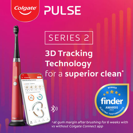 Colgate Pulse Connected Series 2 Deep Clean & Whitening Electric Toothbrush, 1 Pack with 2 Refill Heads, Plaque Removal