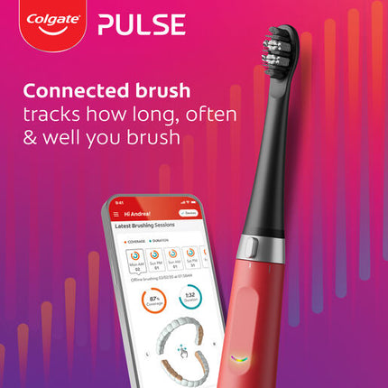 Colgate Pulse Connected Series 2 Deep Clean & Whitening Electric Toothbrush, 1 Pack with 2 Refill Heads, Plaque Removal