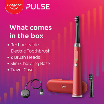 Colgate Pulse Connected Series 2 Deep Clean & Whitening Electric Toothbrush, 1 Pack with 2 Refill Heads, Plaque Removal