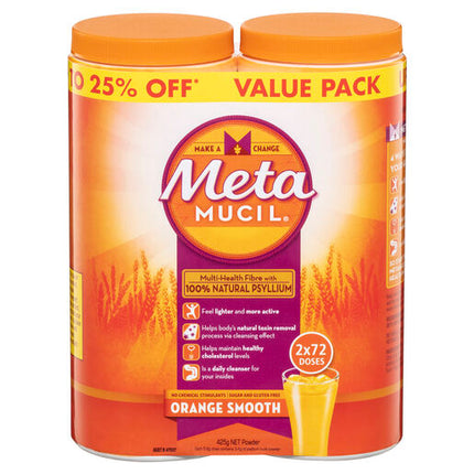 Metamucil Orange Smooth 72 Dose x 2 Bundle Pack