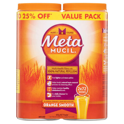 Metamucil Orange Smooth 72 Dose x 2 Bundle Pack