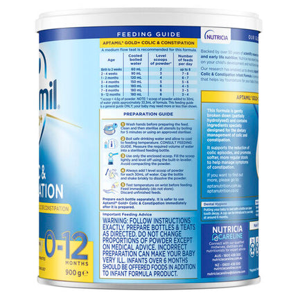 Aptamil Gold+ Colic & Constipation Baby Infant Formula From Birth to 12 Months 900g