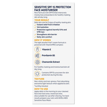 Nivea Men Sensitive Protective Moisturiser Spf15+ 75Ml