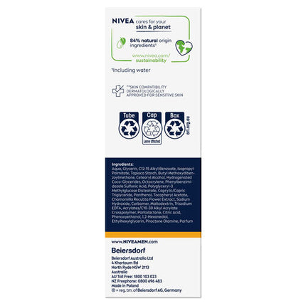 Nivea Men Sensitive Protective Moisturiser Spf15+ 75Ml