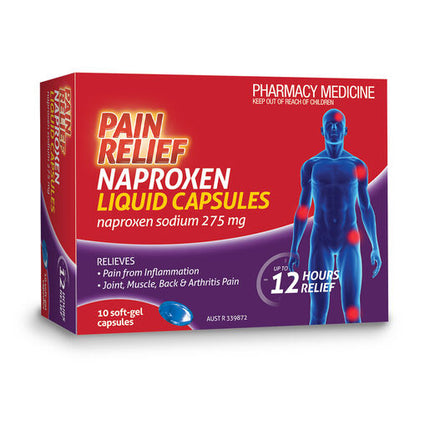Pain Relief Naproxen Liquid Capsules 10 Pack